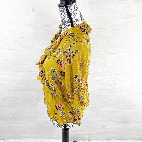 Sundance Calla Floral Ruffle Collar Peplum Crinkle Top - Picture 6 of 9